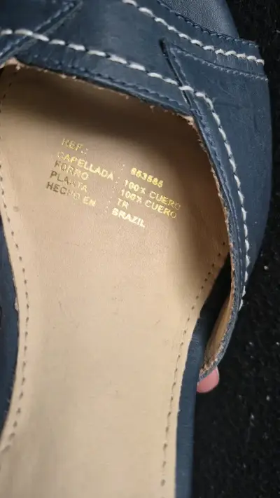 Chalas de cuero azul con taco alto - miniatura 4