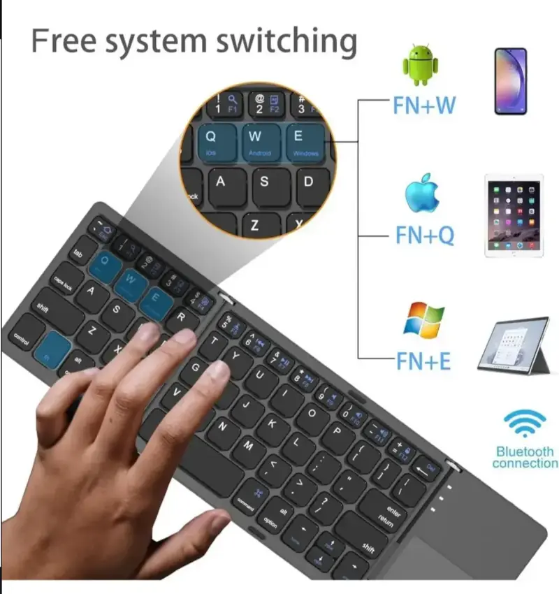 Teclado Bluetooth Plegable con Touchpad B033 - 5