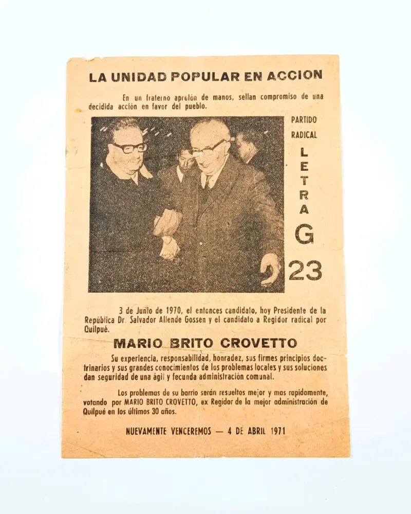 Panfleto político municipales 1971. Unidad Popular