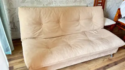 Futón beige de tela suave - miniatura 2