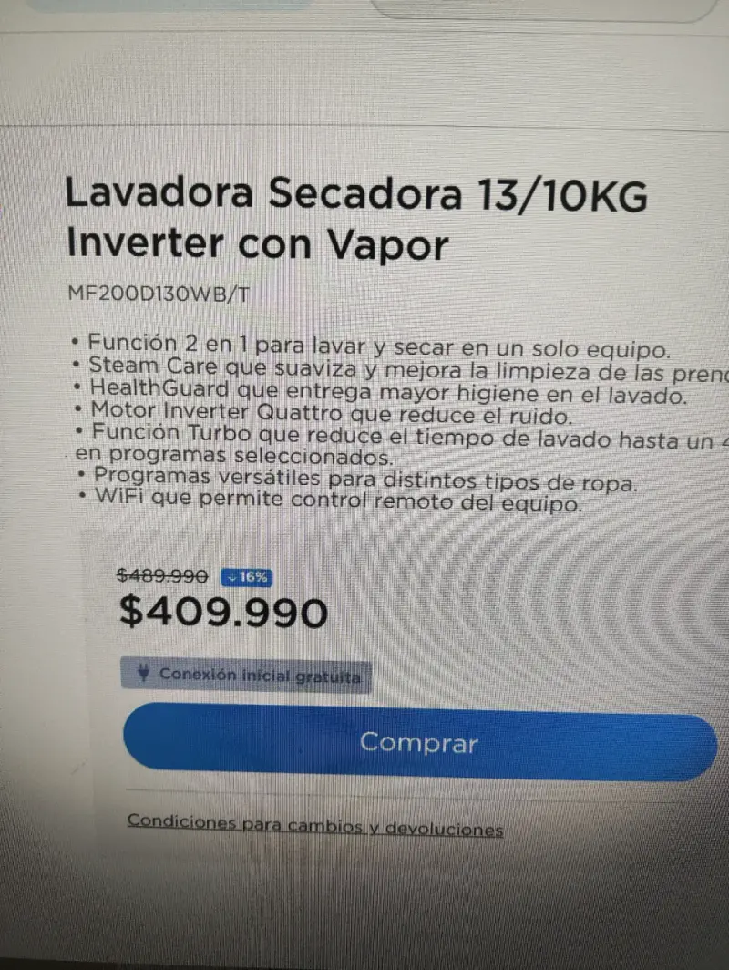 Lavadora Secadora Midea 13/10KG Inverter con Vapor - 4