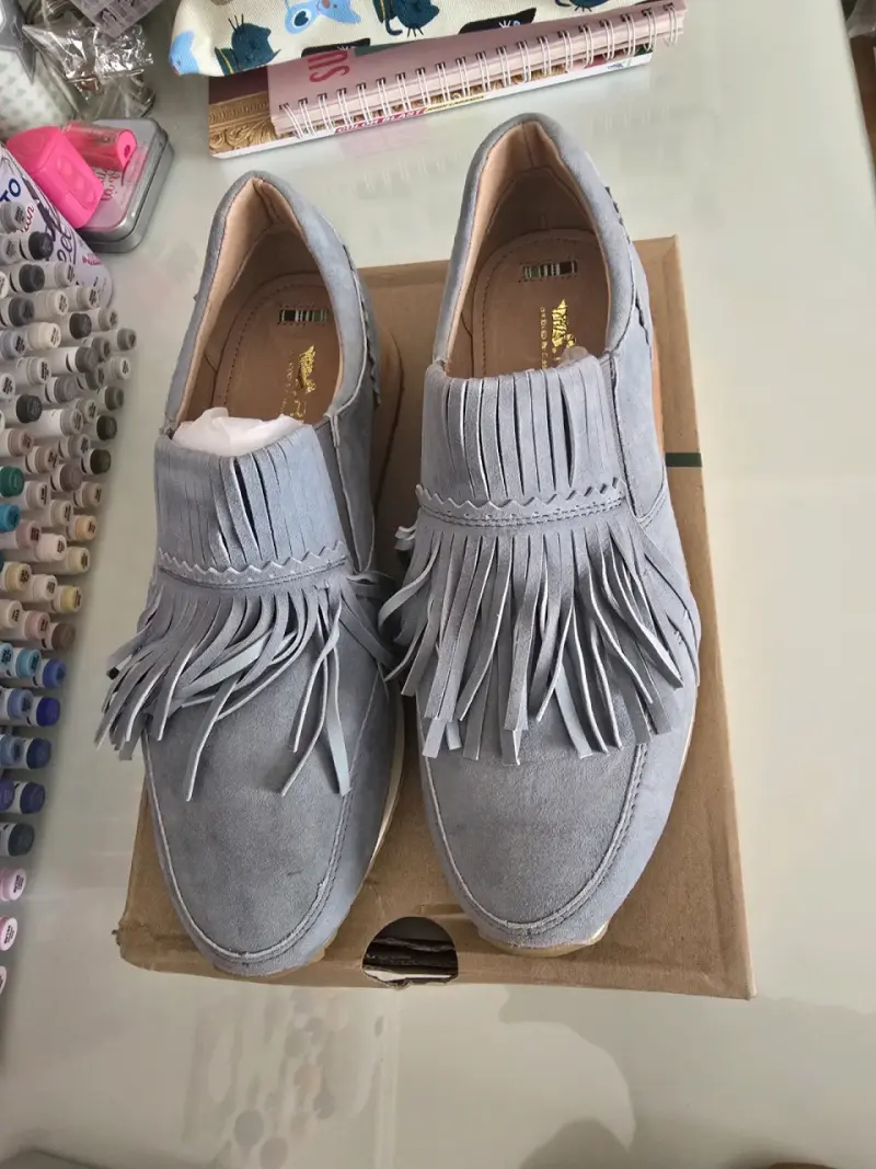 Zapatillas de Gamuza celeste claro con Flecos RKF - 1