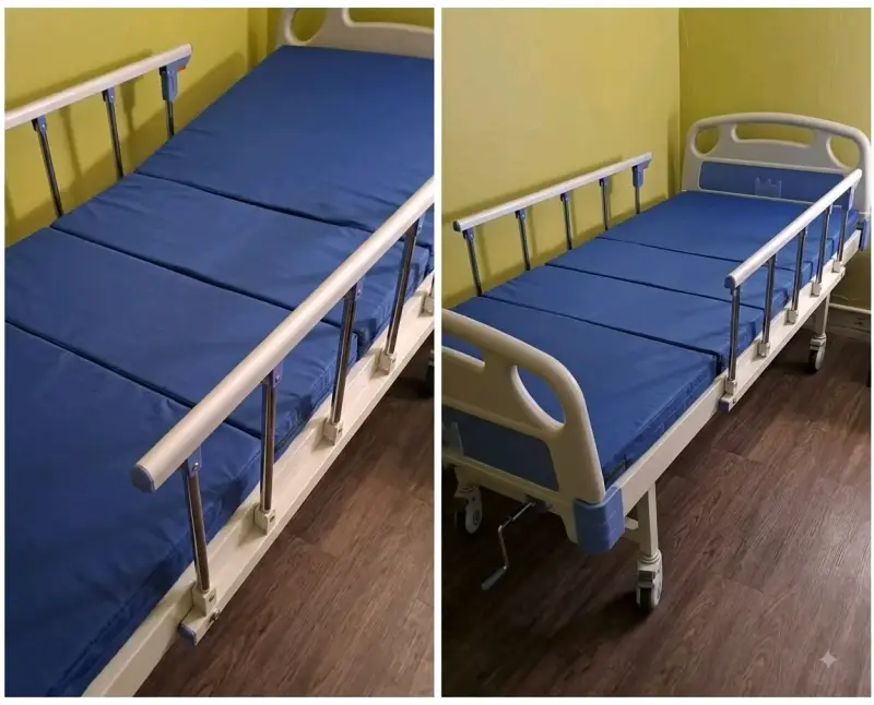 Cama clínica ajustable con barandas