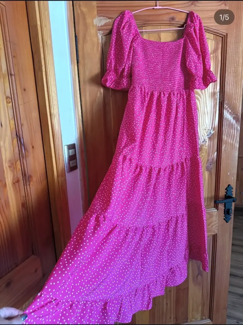 Nuevo: Vestido largo rosa con mangas abullonadas - 2