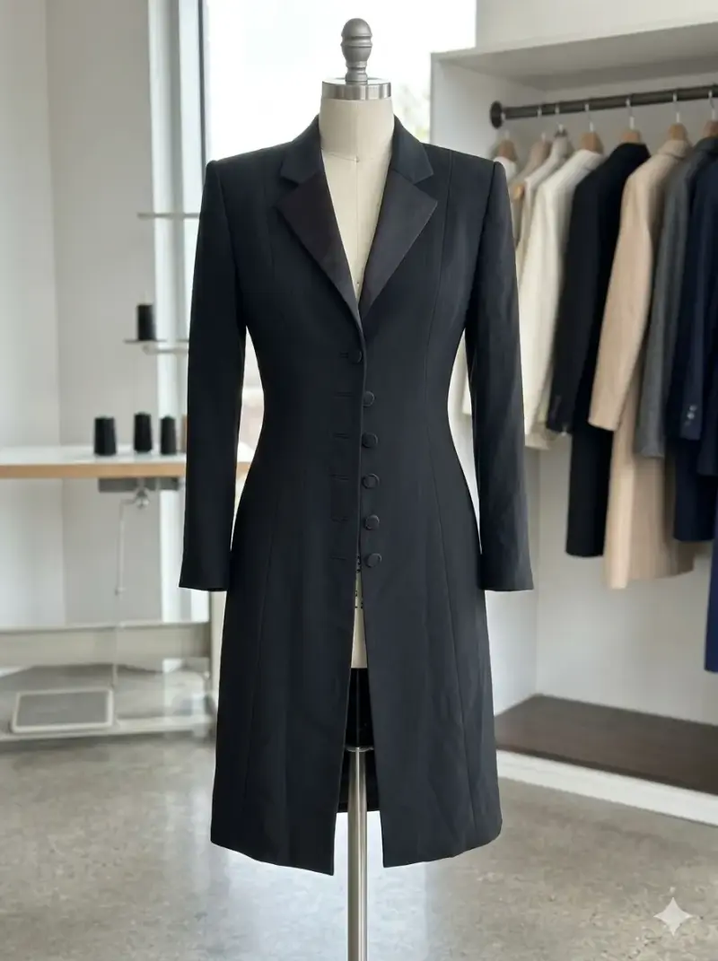 Abrigo largo negro elegante para mujer