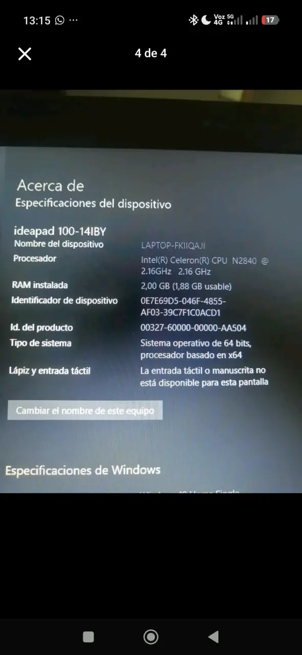 Laptop Lenovo Ideapad 100-14IBY Intel Celeron - 2