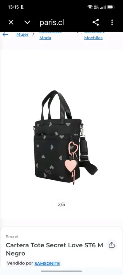 Cartera Tote Negra Secret Love con Corazones - miniatura 1