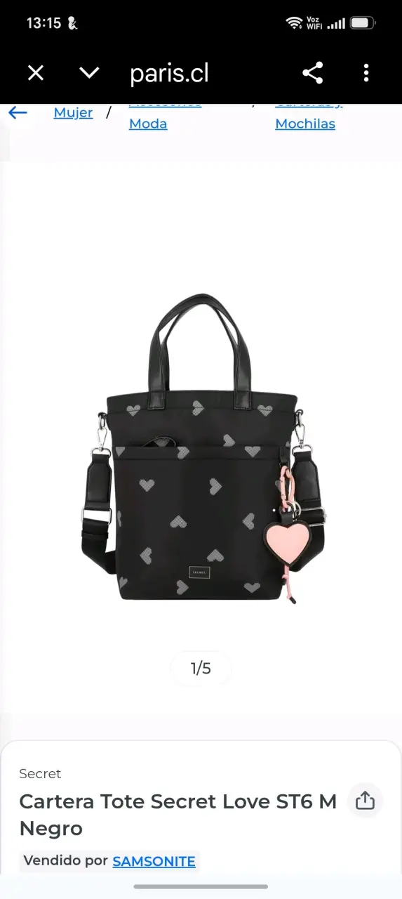 Cartera Tote Negra Secret Love con Corazones - 2
