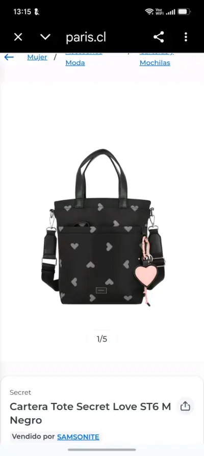 Cartera Tote Negra Secret Love con Corazones - miniatura 2