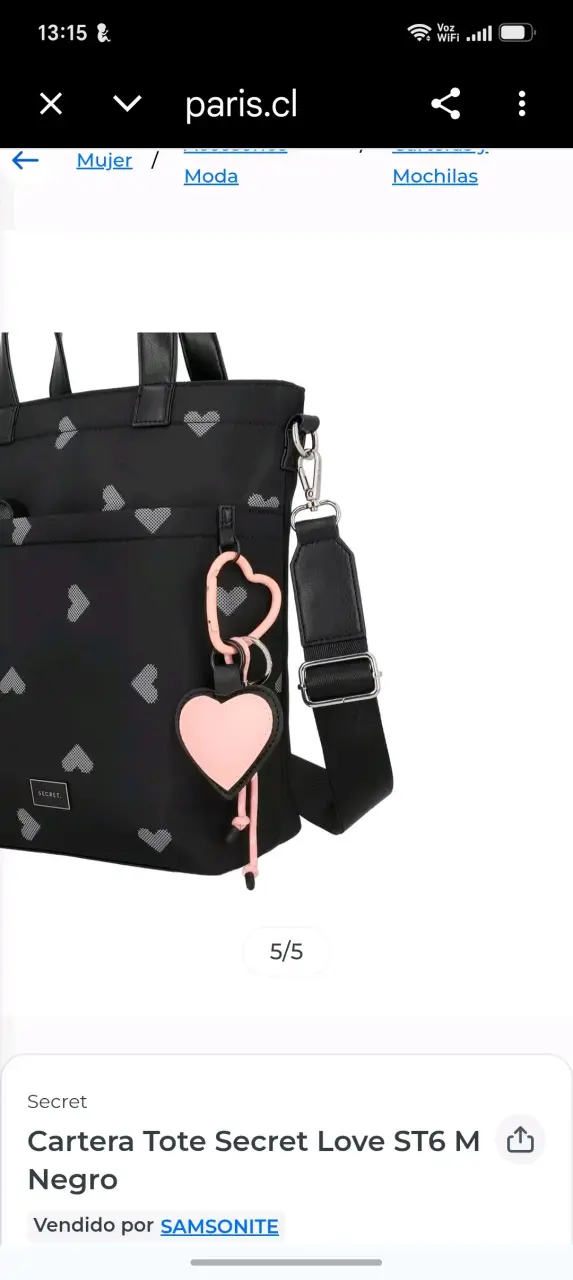 Cartera Tote Negra Secret Love con Corazones - 3