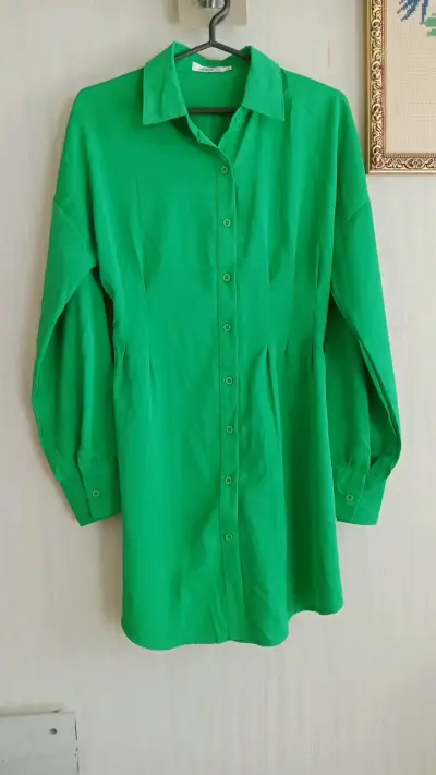 Vestido camisero verde manga larga - miniatura 1
