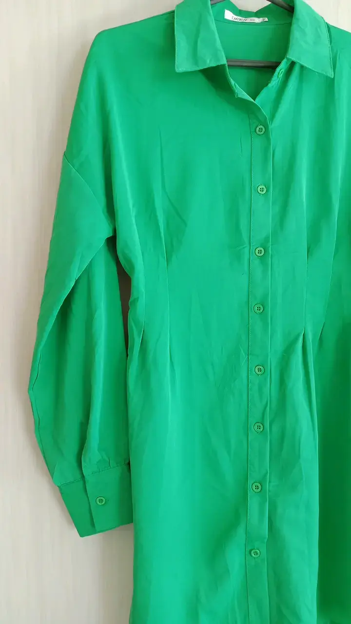 Vestido camisero verde manga larga - 2