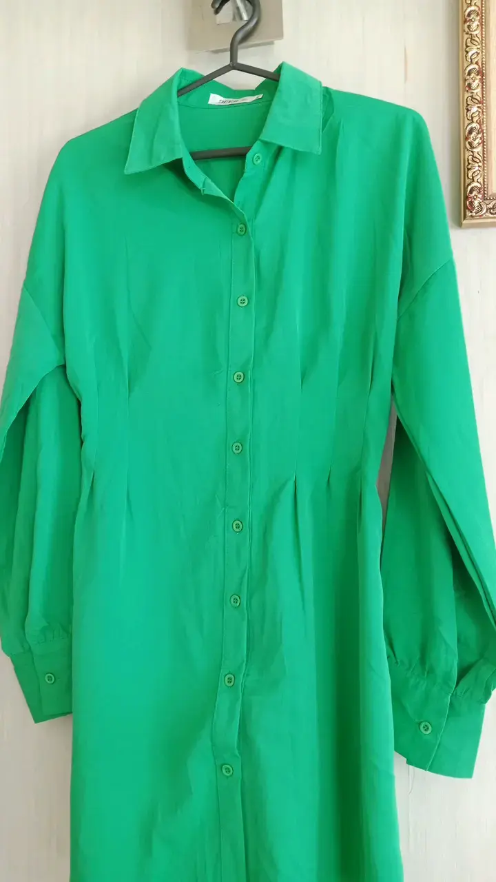Vestido camisero verde manga larga - 4