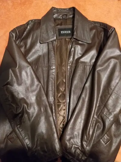 Chaqueta de cuero marrón para hombre - miniatura 1