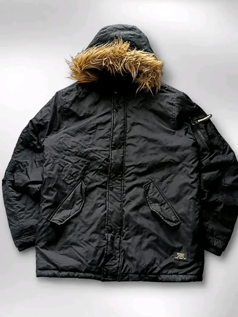 Parka negra con capucha de piel sintética Opposite - 1