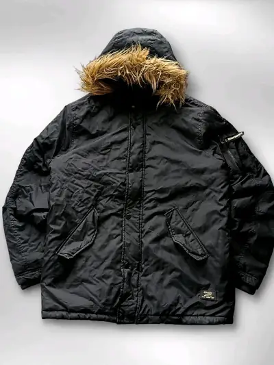 Parka negra con capucha de piel sintética Opposite - miniatura 1