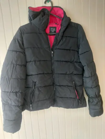 Chaqueta acolchada gris con interior rosado - miniatura 1