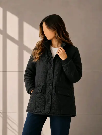 Chaqueta acolchada negra con cierre y botones - miniatura 6