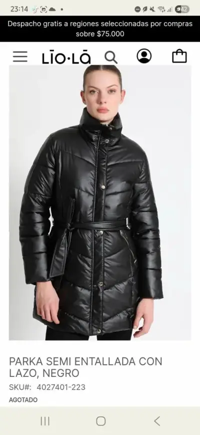 Parka negro con cinturón Liola - miniatura 5