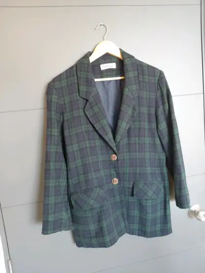 Blazer de Lana Cuadros Verde y Azul para Mujer - miniatura 1