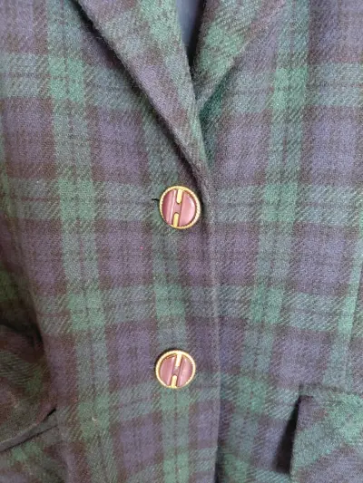 Blazer de Lana Cuadros Verde y Azul para Mujer - miniatura 3