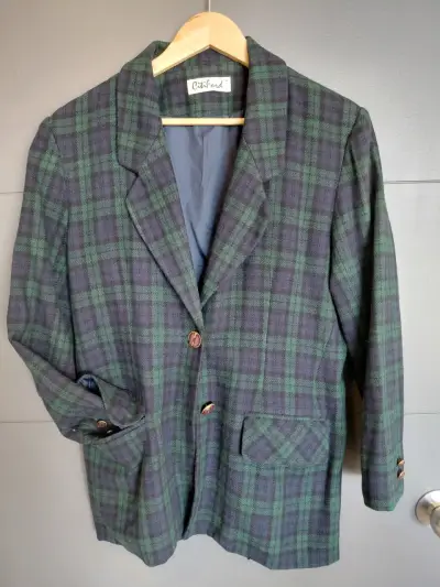 Blazer de Lana Cuadros Verde y Azul para Mujer - miniatura 4