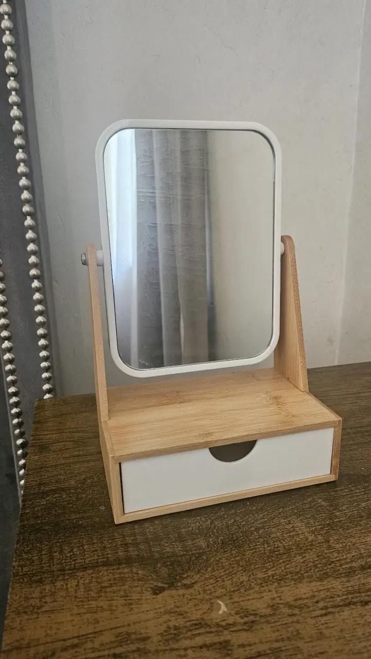 Espejo de tocador con cajón de bambú - 1