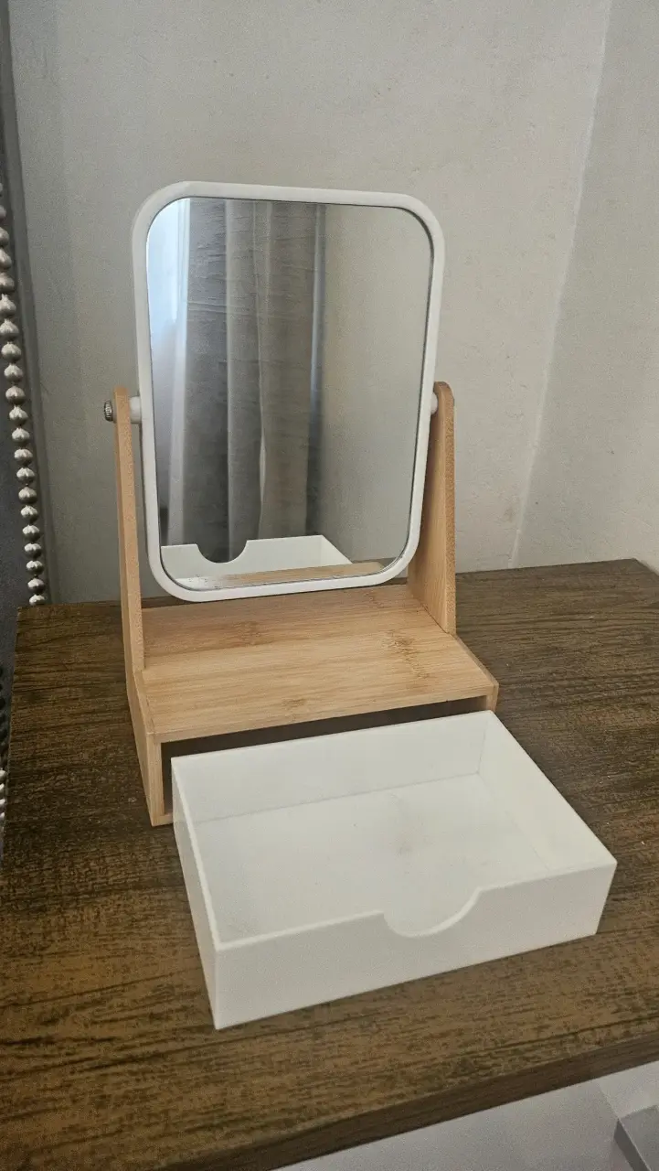Espejo de tocador con cajón de bambú - 2