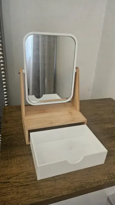 Espejo de tocador con cajón de bambú - miniatura 2