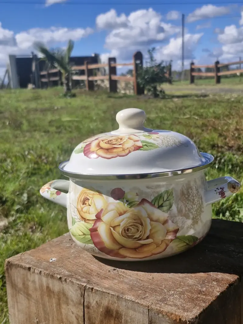Juego de ollas esmaltadas con diseño floral - 2