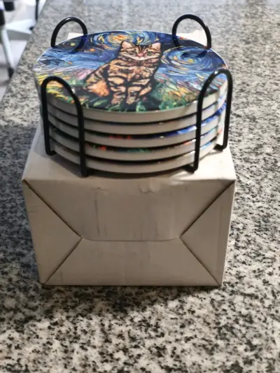 Set 5 Posavasos de Gatos Estilo Van Gogh - miniatura 3