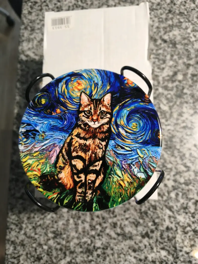 Set 5 Posavasos de Gatos Estilo Van Gogh - 4