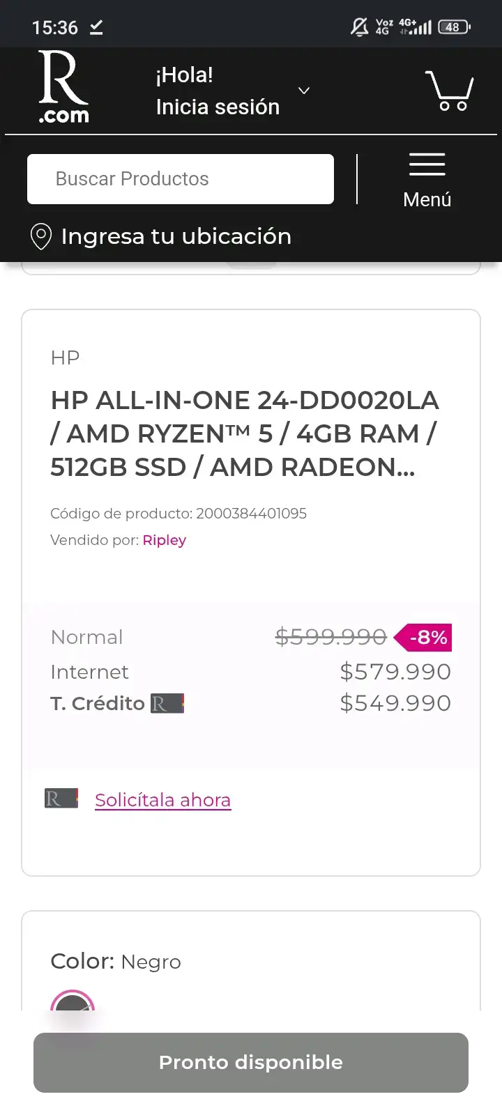 Computador All-in-One HP 24-DD0020LA Ryzen 5 - 4