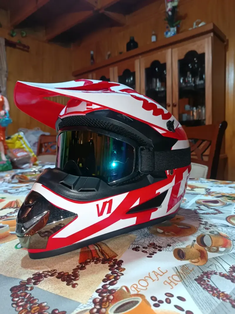 Casco de motocross V1 rojo y blanco - 1