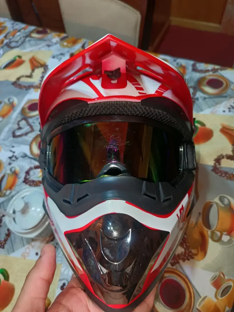 Casco de motocross V1 rojo y blanco - 4