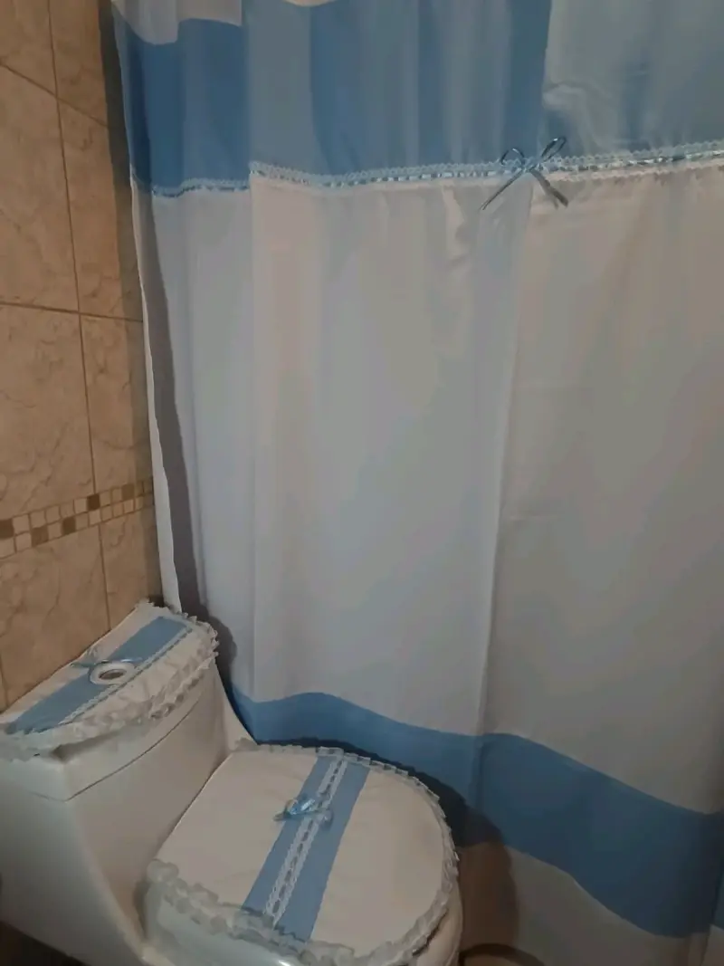 Juego de baño con cortina y fundas decorativas - 1