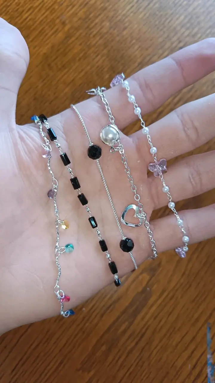 Set de Pulseras de Plata y Piedras Decorativas - 2