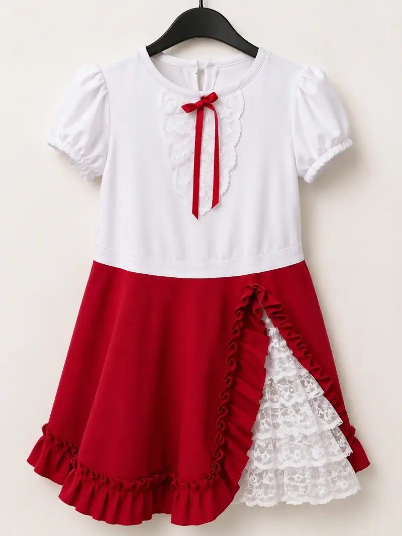 Vestido infantil rojo con encaje y bolero - 2