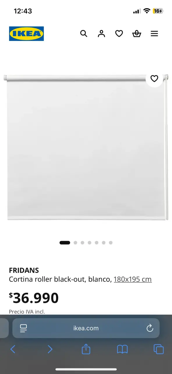 Cortina roller black-out blanca IKEA Fridans - 1