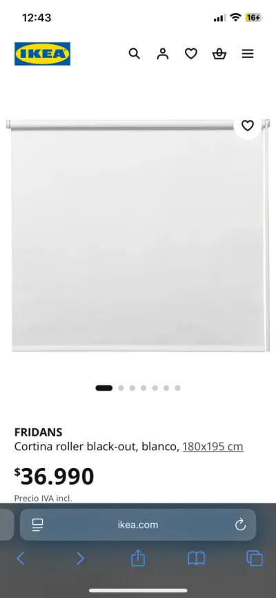 Cortina roller black-out blanca IKEA Fridans - miniatura 1