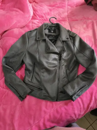 Chaqueta de cuero gris para mujer talla M - miniatura 1