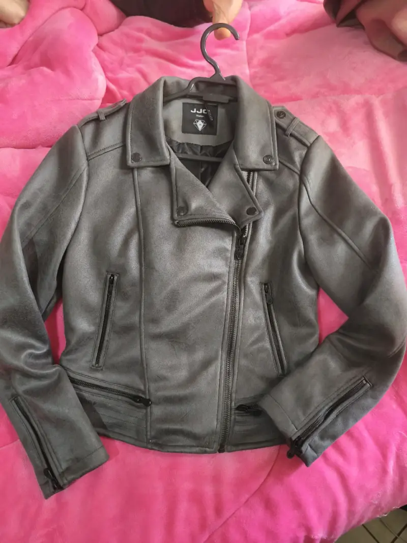 Chaqueta de cuero gris para mujer talla M - 2