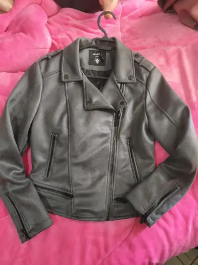 Chaqueta de cuero gris para mujer talla M - miniatura 2