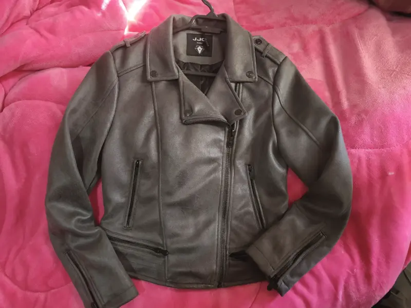 Chaqueta de cuero gris para mujer talla M - 3