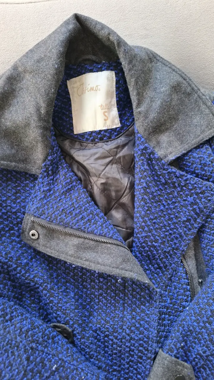Abrigo de lana azul con detalles grises - 3