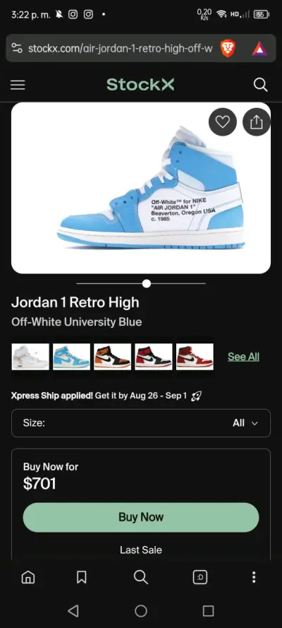 Zapatillas Jordan 1 Retro High Off-White University Blue - miniatura 1