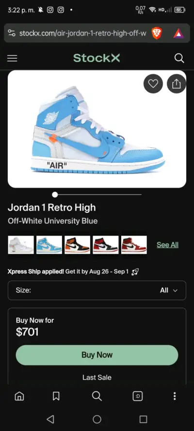Zapatillas Jordan 1 Retro High Off-White University Blue - miniatura 2