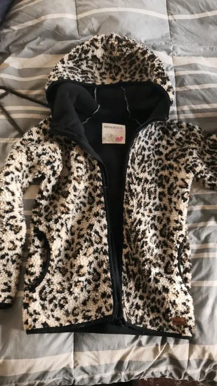 Chaqueta de felpa con capucha estampado leopardo - 1