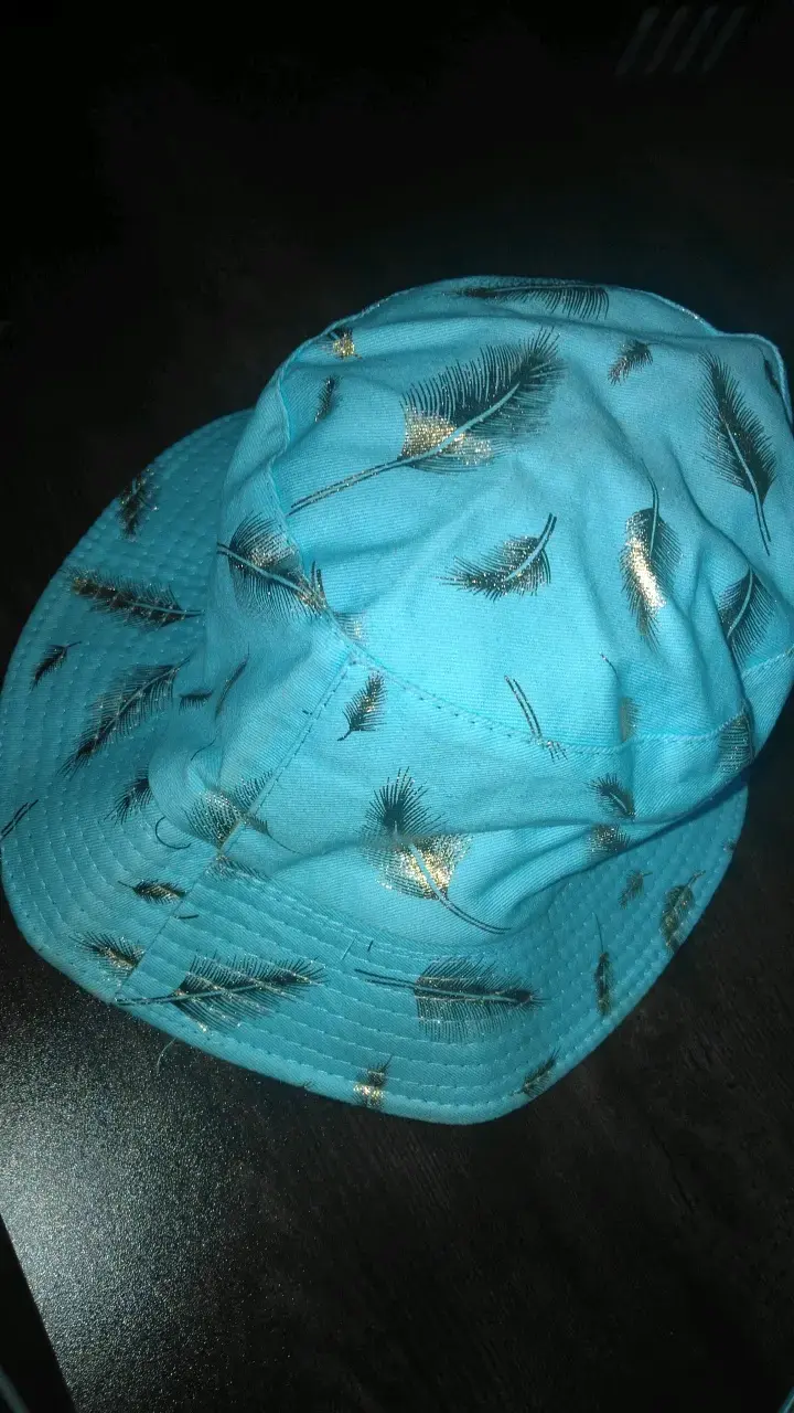 Sombrero tipo pescador azul con estampado de plumas - 2