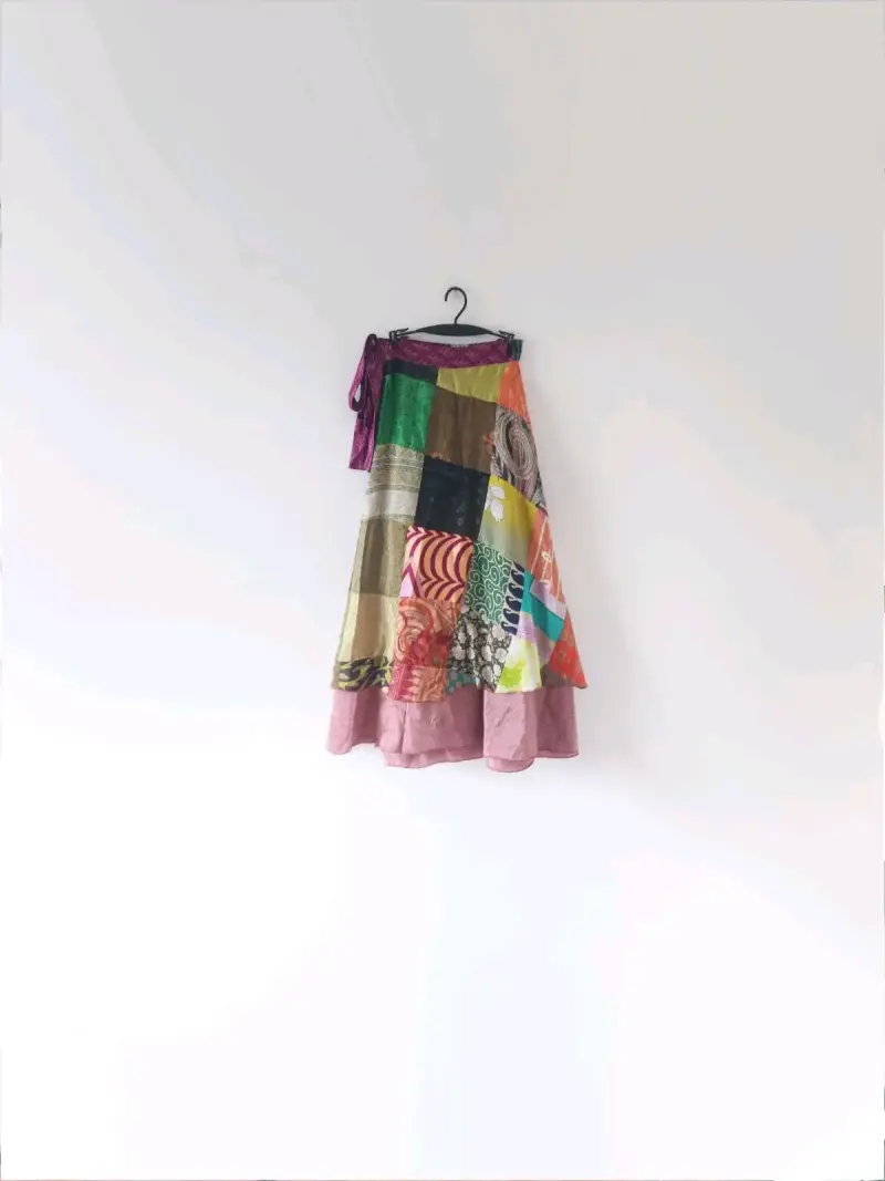 Falda larga bohemia de patchwork multicolor